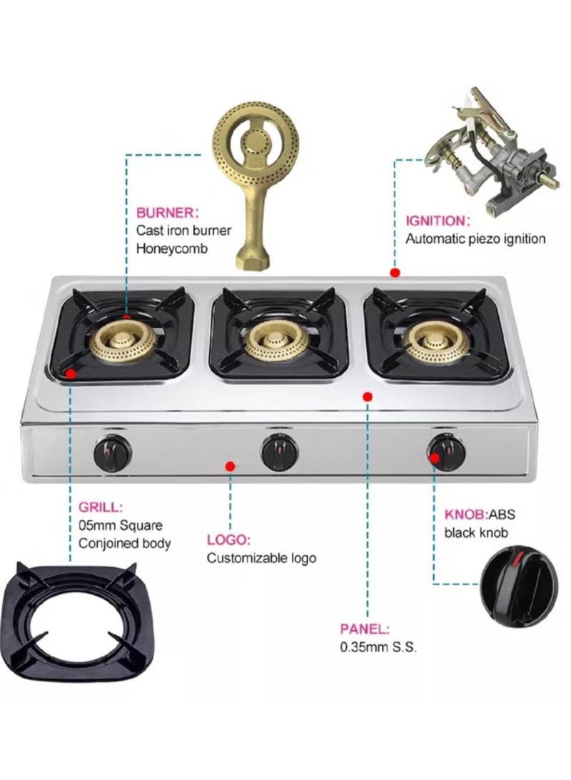 Denx 3 Burners Gas Stove Auto Ignition With Stainless Steel Surface - Image 4