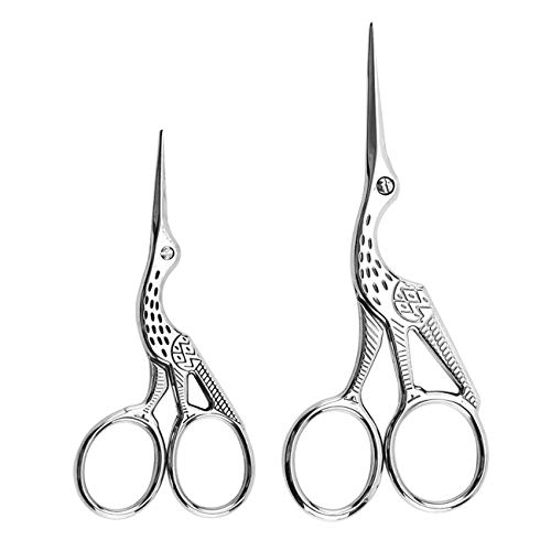 Acronde 2PCS Vintage Stork Shape Sewing Scissors Stainless Steel Tailor Scissors Sharp Sewing Shears for Embroidery Craft Art Work Everyday Use Silver - Image 1