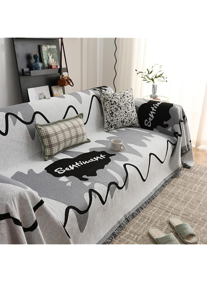 The Bros غطاء أريكة مزدوج الجوانب من الشنيل غطاء أريكة عصري على الطراز الاسكندنافي لكرسي 3 مقاعد مزين بالخرز غطاء أريكة منسوج قابل للغسل بطانية ناعمة غير قابلة للانزلاق (180 * 260 رمادي) - Image 1