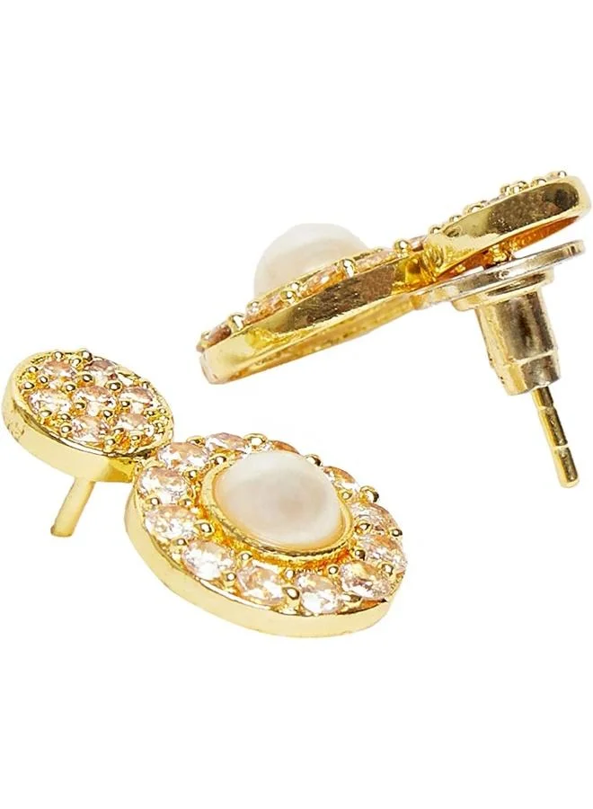 فويلا VOYLLA Dainty pearlyy Adorned Drop Earrings, Onesize, Brass, No Gemstone