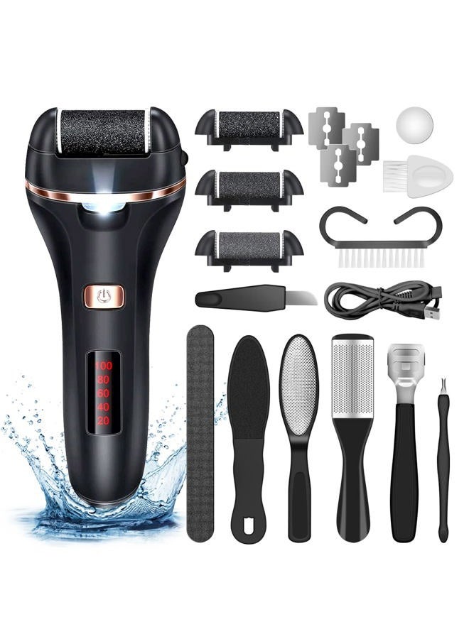 AdamPark Electric Callus Remover for Feet,Rechargeable Foot File Hard Skin Remover,Waterproof 14 in1 Professional Pedicure Kit for Cracked Heels &Dead Skin,with 3 Roller Heads 2 Speed, Battery Display - Image 1