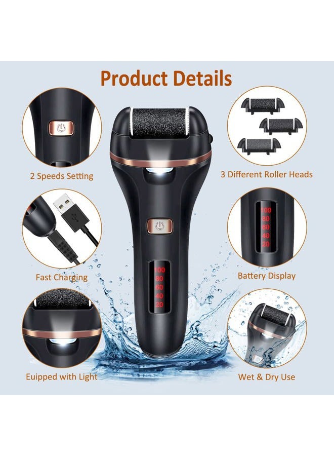 AdamPark Electric Callus Remover for Feet,Rechargeable Foot File Hard Skin Remover,Waterproof 14 in1 Professional Pedicure Kit for Cracked Heels &Dead Skin,with 3 Roller Heads 2 Speed, Battery Display - Image 2