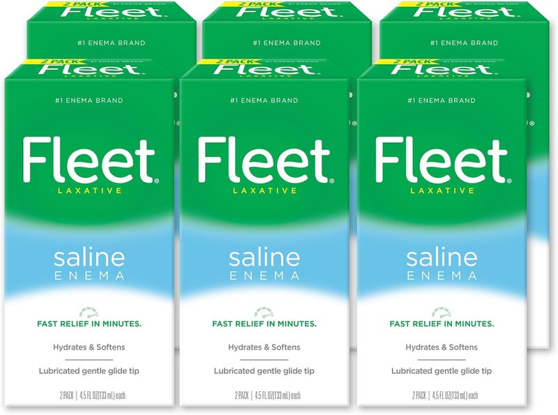 Fleet Fleet Laxatives, Saline Enema for Adult Constipation Relief, Prefilled Enema Kit for Fast Acting Constipation Relief, 4.5 fl oz, 2 Bottles, 6 Pack