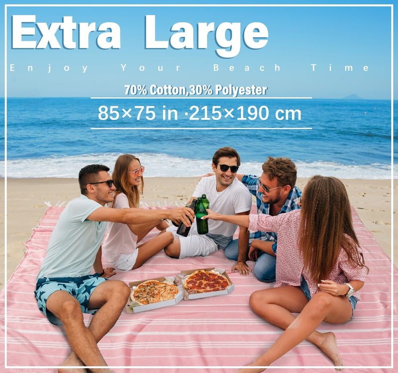 Widdonen Giant Turkish Beach Towel Blanket 85x75 Cotton XXL Extra Large Oversided Bath Pool Blankets XL Huge Bed Sand Free Throw Towels Picnic Outdoor Big Quilt Necessities Cloud Gifts for Adult Pink - Image 2