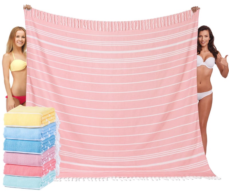 Widdonen Giant Turkish Beach Towel Blanket 85x75 Cotton XXL Extra Large Oversided Bath Pool Blankets XL Huge Bed Sand Free Throw Towels Picnic Outdoor Big Quilt Necessities Cloud Gifts for Adult Pink - Image 1