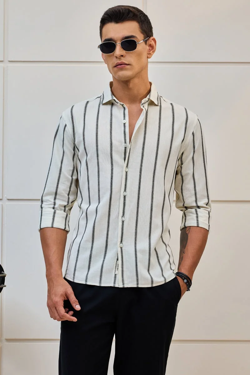سنيتش White Striped Long Sleeve Regular Fit Shirt