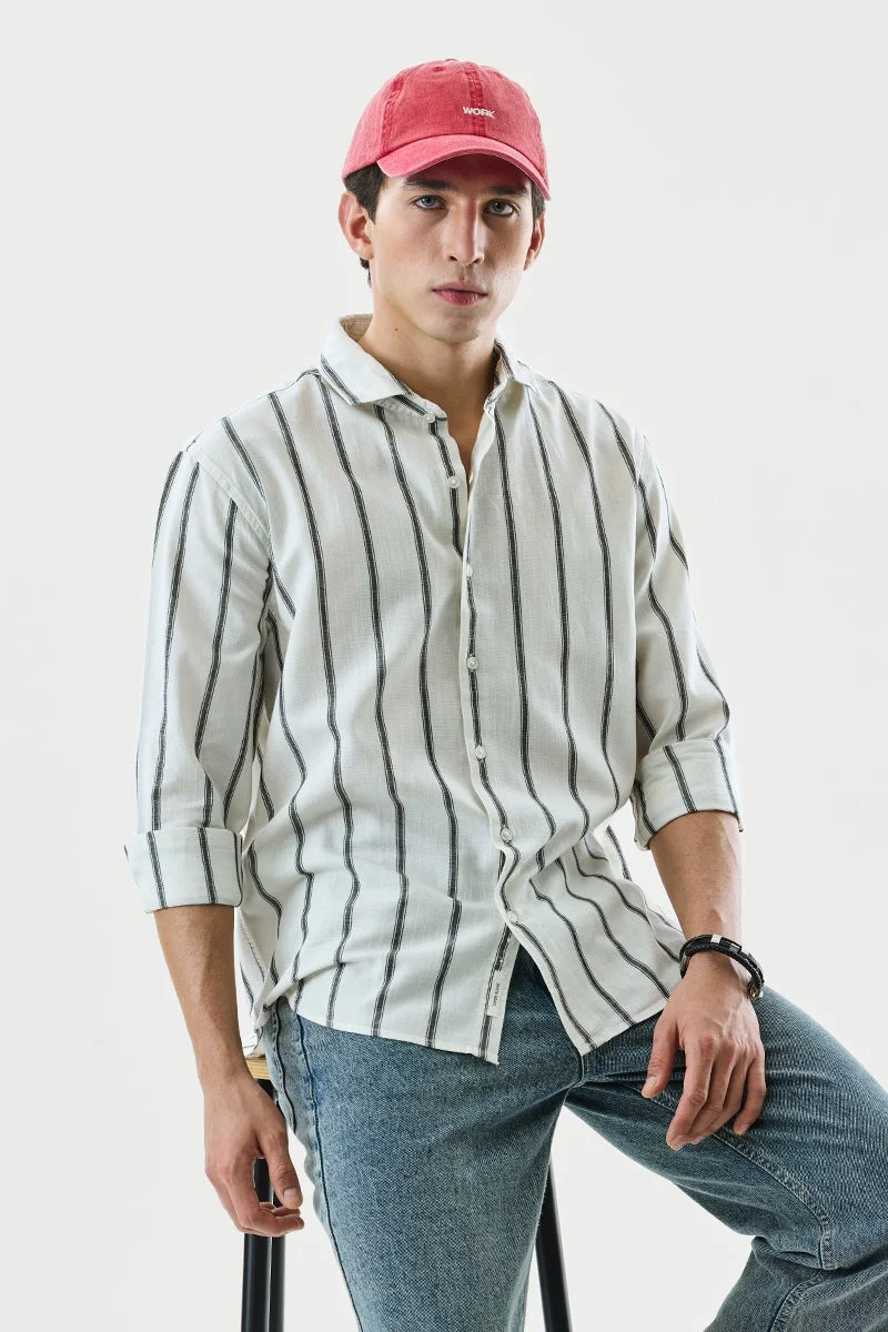 سنيتش White Striped Long Sleeve Regular Fit Shirt