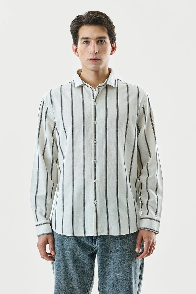 SNITCH White Striped Long Sleeve Regular Fit Shirt