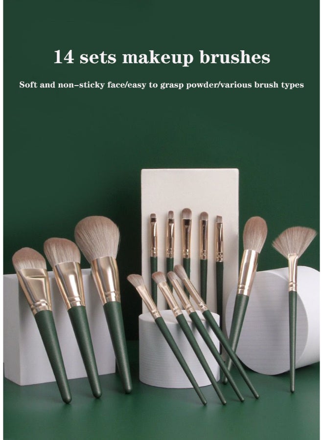 VILILY Makeup Brushes Set Foundation Brush High Quality Wood Super Soft Bristles Handle Thickened Aluminum Tube Makeup Powder Eyeshadow Highlighter Concealer Blending Eyebrow Line Spool Set Green 14pcs Gre - Image 3