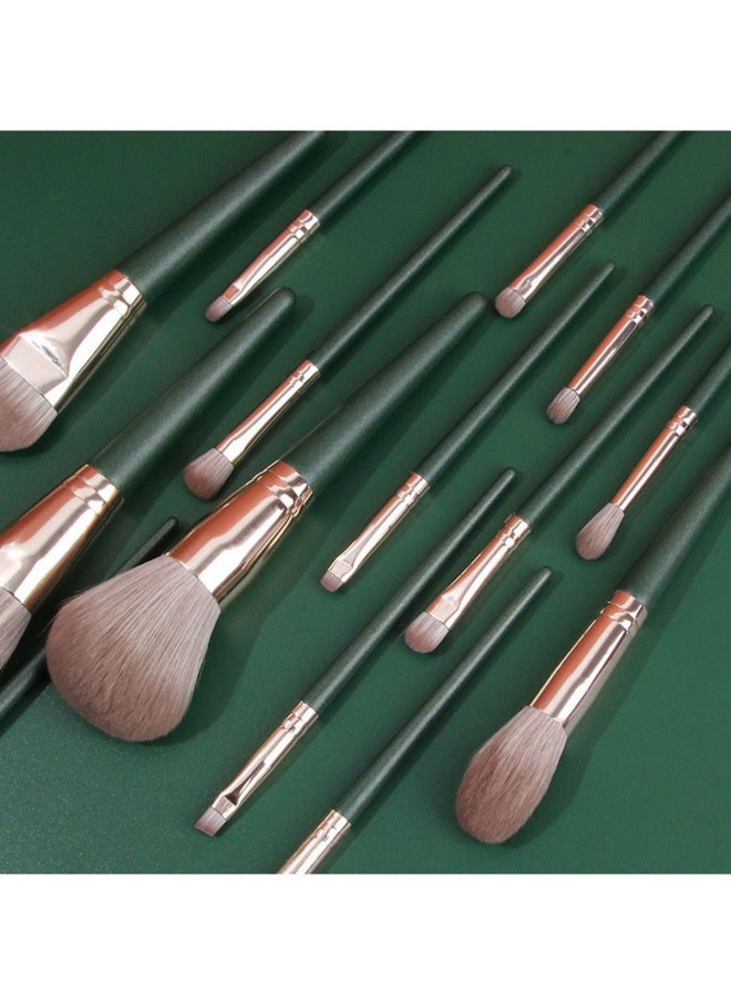 VILILY Makeup Brushes Set Foundation Brush High Quality Wood Super Soft Bristles Handle Thickened Aluminum Tube Makeup Powder Eyeshadow Highlighter Concealer Blending Eyebrow Line Spool Set Green 14pcs Gre - Image 5