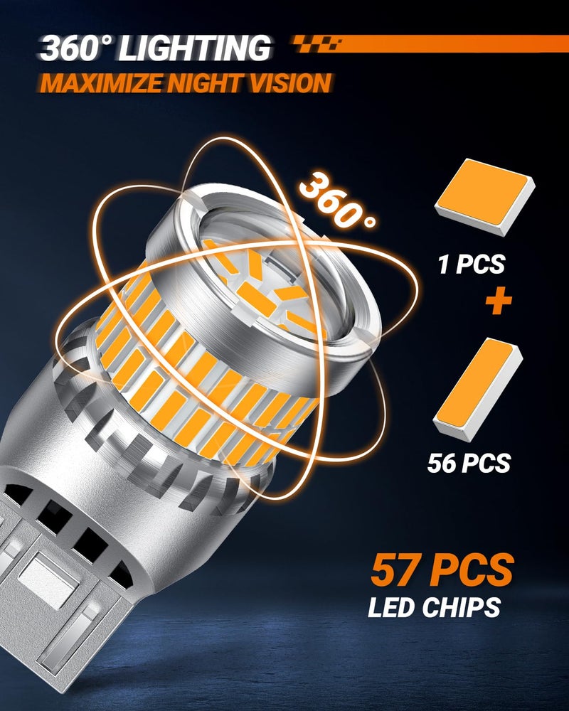 SEALIGHT 7440 7443 LED Bulbs Amber Yellow, Upgraded T20 7444 7443NA 7441 W21W 992 LED 56-SMD with Projector Lens, Need Extra Load Resistor for Front Rear Turn Signal Lights, Pack of 2 - Image 5