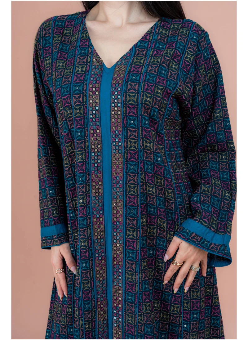 IKKXA Modern Embroidered Jalabiya IN093 Blue