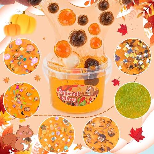 Okaybee Squirrel Orange Slime Kit Clear Slime Bucket with Clay 10 Packs of Addins Slimes Party Favors for Kids Sensory Toys Experience DIY Slimes Kit Birthday Easter Hallowmas Gift for Girls Boys - Image 5