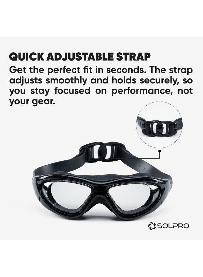 SOLPRO Spectra Pro Adult Swimming Goggles| Hydrodynamic Shape (Black) - Image 3