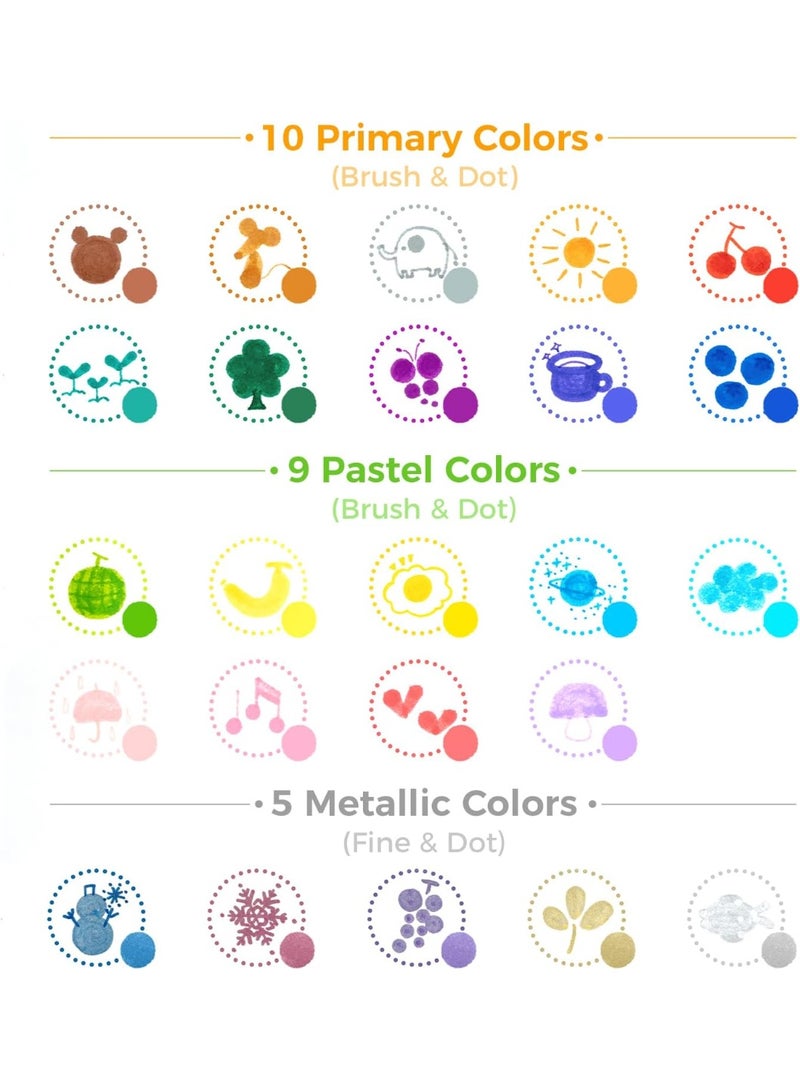 أوهوهو أقلام ماركر نقطية بطرف مزدوج من او هو هو: أقلام ماركر نقطية مكونة من 24 لون (فرشاة برأس لفن الخط وطرف منقط) للاطفال والكبار بألوان مائية معدنية وعادية، أقلام نقطية للمجلات وسجل القصاصات وعلامات - Image 3