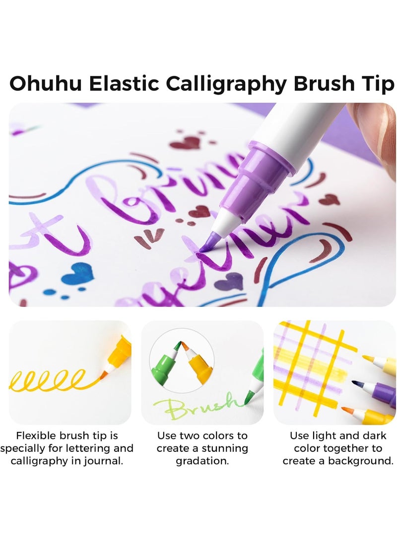 أوهوهو أقلام ماركر نقطية بطرف مزدوج من او هو هو: أقلام ماركر نقطية مكونة من 24 لون (فرشاة برأس لفن الخط وطرف منقط) للاطفال والكبار بألوان مائية معدنية وعادية، أقلام نقطية للمجلات وسجل القصاصات وعلامات - Image 5