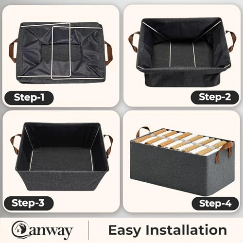 CANWAY 3 Pieces Wardrobe Organizer, 26L Foldable Clothes Organiser with Handles for Closet, Drawer & Shelf | Cloth Box for Clothes & Blankets | 47×27×20 cm (Grey) - Image 4