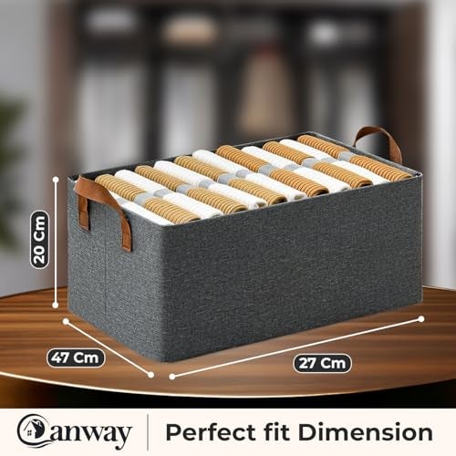 CANWAY 3 Pieces Wardrobe Organizer, 26L Foldable Clothes Organiser with Handles for Closet, Drawer & Shelf | Cloth Box for Clothes & Blankets | 47×27×20 cm (Grey) - Image 2
