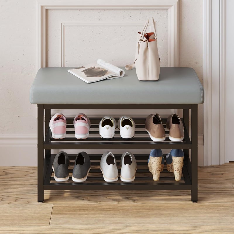 HOME CUBE 3-Tier Shoe Storage Rack With Leather Cushion Seat For Home Portable Shoe Rack Chappal Stand Sneakers Slippers Stand Footwear Shoe Rack Organizer for Entryway Living Room Office (SR-018) - Image 3