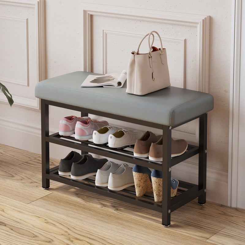 HOME CUBE 3-Tier Shoe Storage Rack With Leather Cushion Seat For Home Portable Shoe Rack Chappal Stand Sneakers Slippers Stand Footwear Shoe Rack Organizer for Entryway Living Room Office (SR-018) - Image 1
