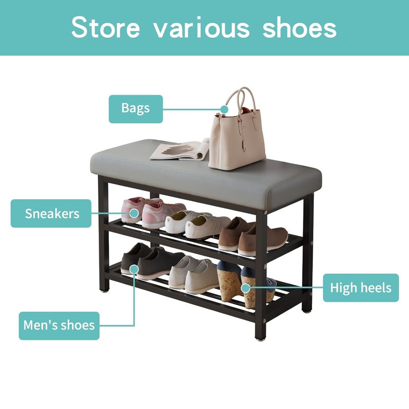 HOME CUBE 3-Tier Shoe Storage Rack With Leather Cushion Seat For Home Portable Shoe Rack Chappal Stand Sneakers Slippers Stand Footwear Shoe Rack Organizer for Entryway Living Room Office (SR-018) - Image 4