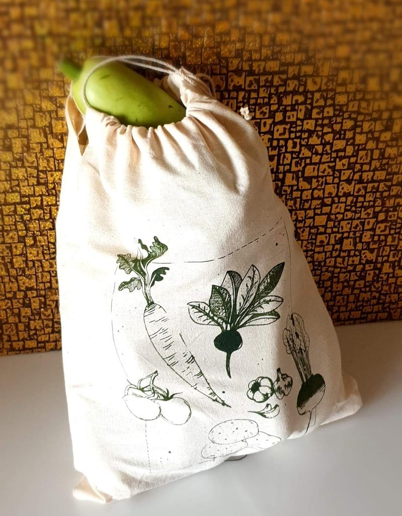 Vissage Pack of 3 Hand Block Printed Fruit Vegetable Fridge Bags for Storage - Image 4