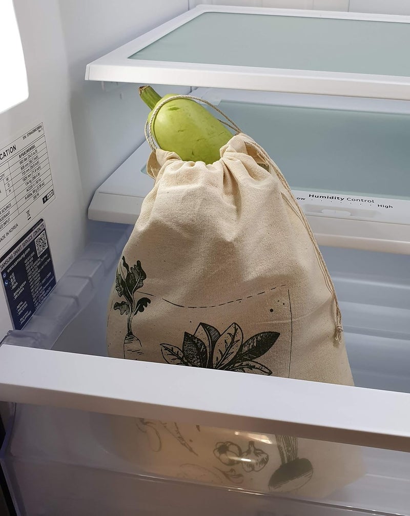 Vissage Pack of 3 Hand Block Printed Fruit Vegetable Fridge Bags for Storage - Image 5