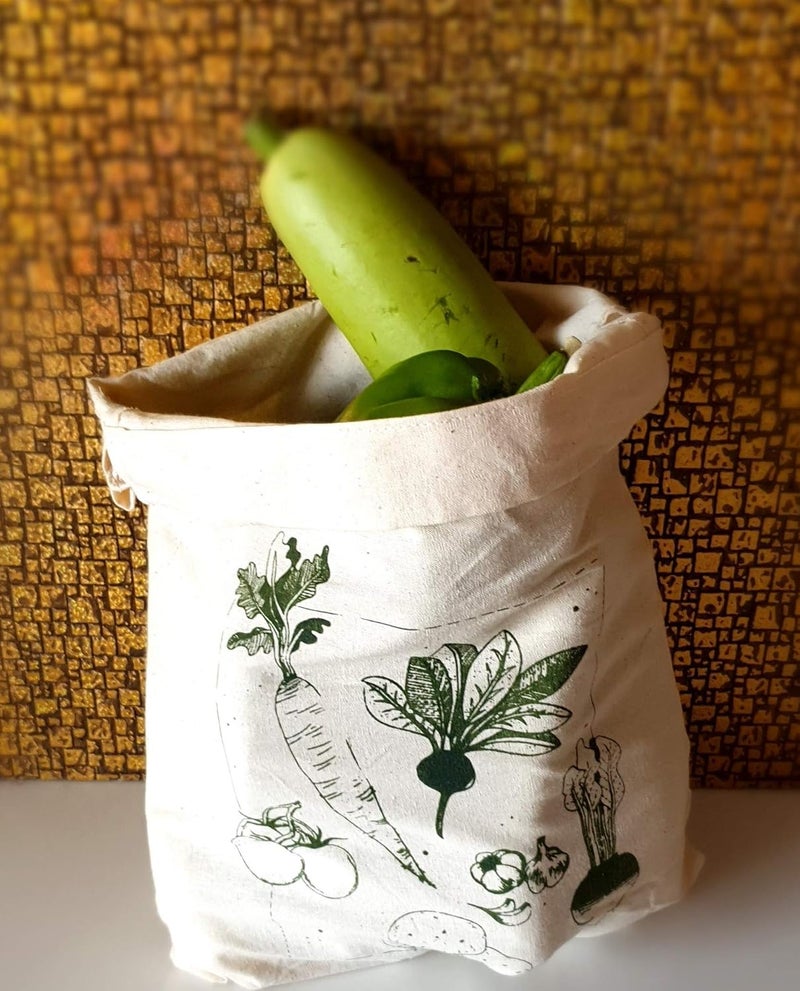 Vissage Pack of 3 Hand Block Printed Fruit Vegetable Fridge Bags for Storage - Image 3