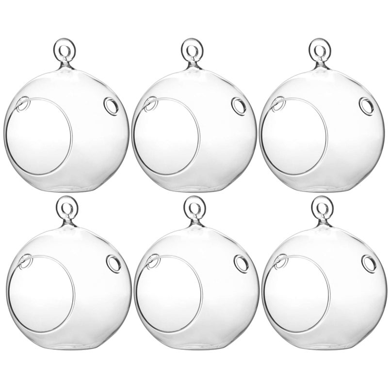 WGVI WGV Hanging Terrarium Globe Width 4 Height 475 DIY Air Succulent Planter Clear Glass Vase Orb with Flat Bottom Candle Holder for Windowsill Outdoor Garden Decor 6 Pieces Bulk 