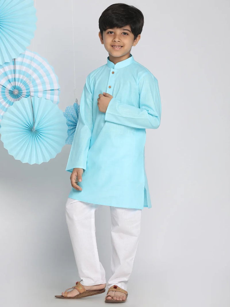 PRASHA Boys' Aqua And White Kurta Pyjama Set - Image 1