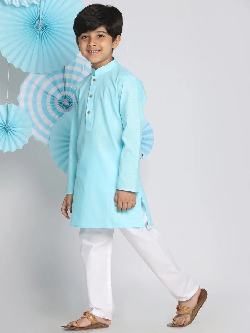 PRASHA Boys' Aqua And White Kurta Pyjama Set - Image 2
