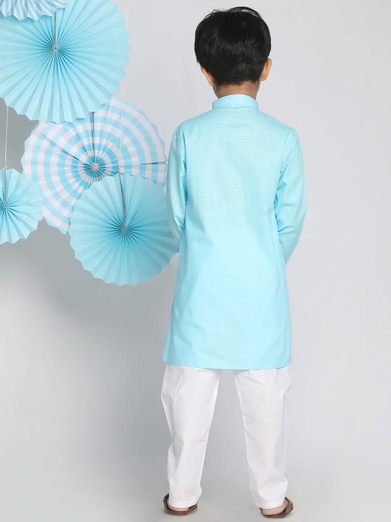 PRASHA Boys' Aqua And White Kurta Pyjama Set - Image 3