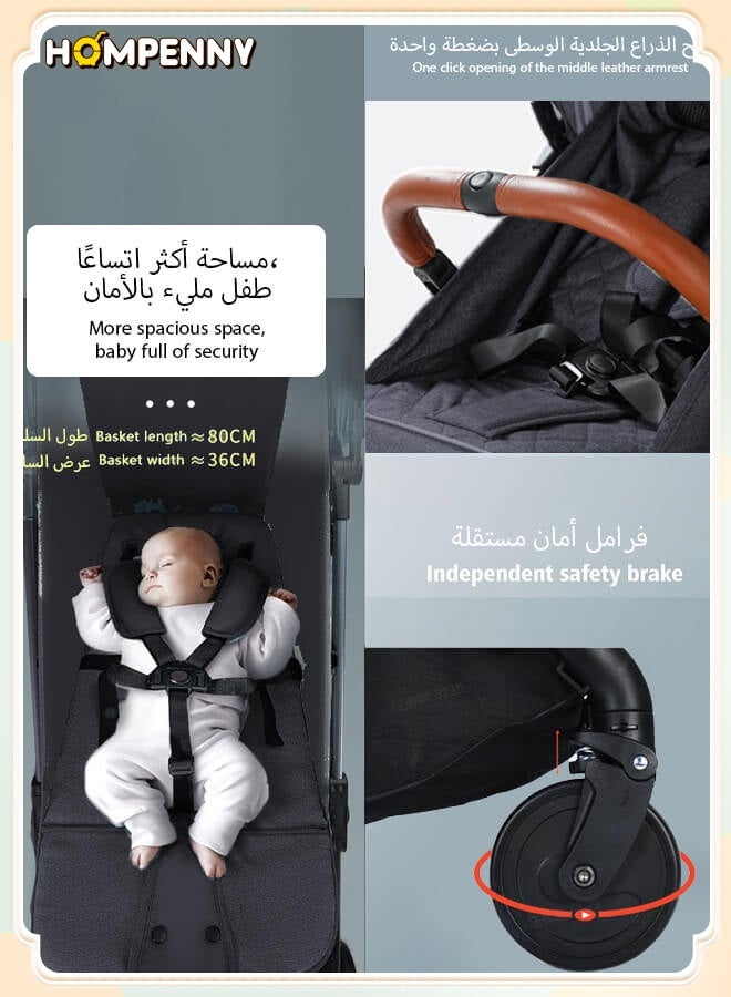 هومبيني عربة أطفال خفيفة الوزن مع حامل كوب | مناسبة للطائرة | نظام امتصاص صدمات ممتاز | مظلة كبيرة ومقعد واسع | حزام أمان بخمس نقاط | سلة تخزين كبيرة | طي سريع بنقرة واحدة | مناسبة من عمر 0-36 شهرًا | أسود - Image 4