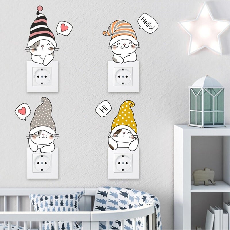 Kt Grup Kt Group Cute Kittens in Hats Decorative Multi-Purpose Socket Sticker Set of 4