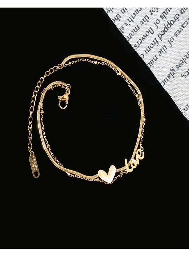 Thrillz Stylish Anklets For Women Love Heart Gold Plated Chain Anklet Gift For Sister Love Gifts Jewellery - Image 4