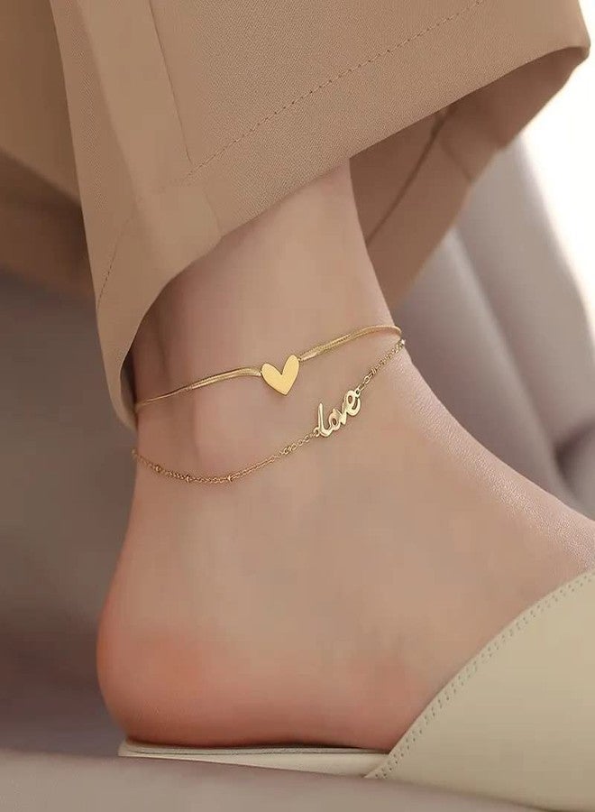 Thrillz Stylish Anklets For Women Love Heart Gold Plated Chain Anklet Gift For Sister Love Gifts Jewellery - Image 2