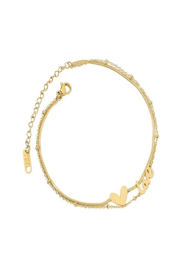 Thrillz Stylish Anklets For Women Love Heart Gold Plated Chain Anklet Gift For Sister Love Gifts Jewellery - Image 1