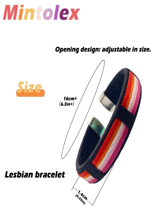 mintolex LGBT Pride Bracelet for Lesbian Pride Bracelet Handmade Nylon Adjustable Wristband Watch Band Rainbow Bracelets for Women Parade Open Bracelet(2pcs) - Image 2