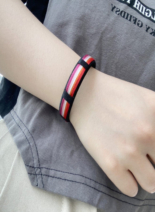 mintolex LGBT Pride Bracelet for Lesbian Pride Bracelet Handmade Nylon Adjustable Wristband Watch Band Rainbow Bracelets for Women Parade Open Bracelet(2pcs) - Image 3