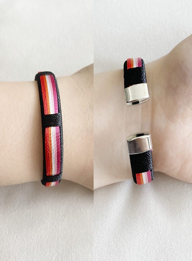 mintolex LGBT Pride Bracelet for Lesbian Pride Bracelet Handmade Nylon Adjustable Wristband Watch Band Rainbow Bracelets for Women Parade Open Bracelet(2pcs) - Image 5