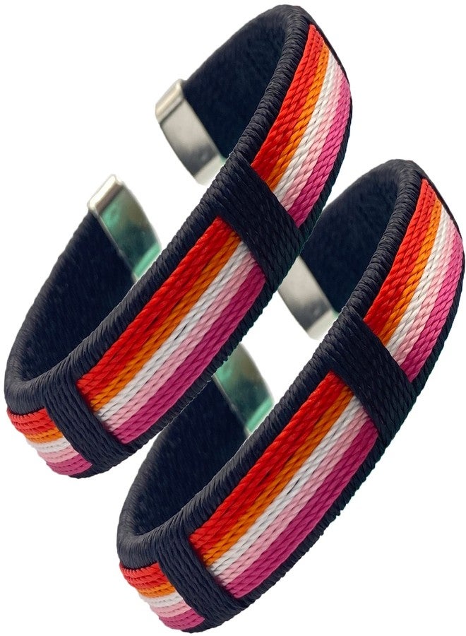 mintolex LGBT Pride Bracelet for Lesbian Pride Bracelet Handmade Nylon Adjustable Wristband Watch Band Rainbow Bracelets for Women Parade Open Bracelet(2pcs) - Image 1