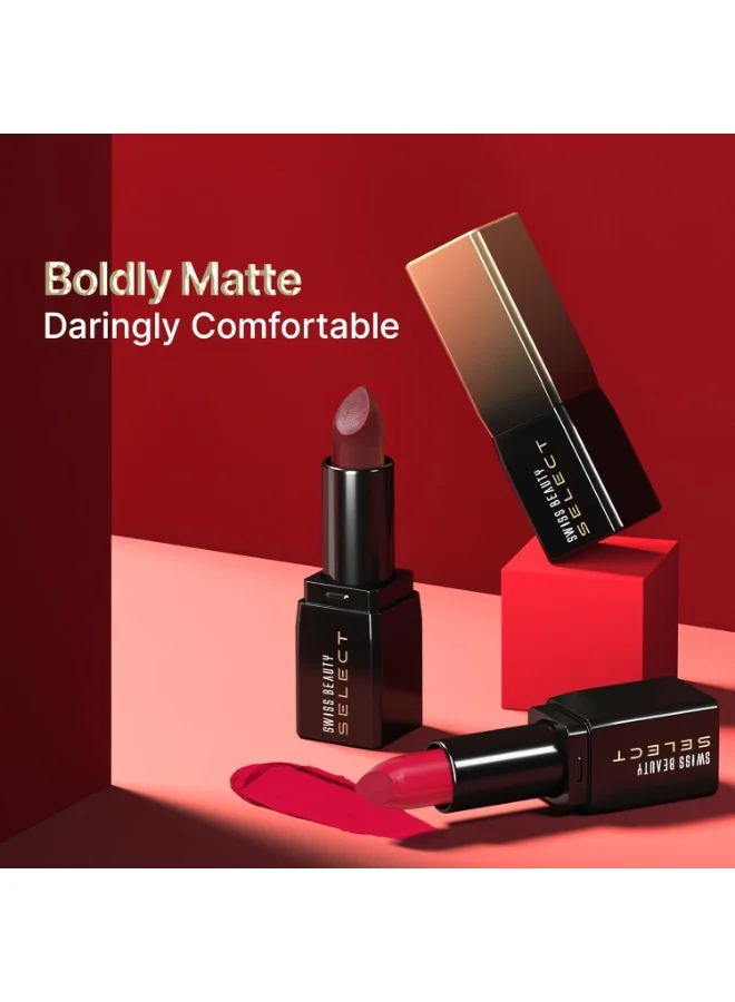 سويس بيوتي Swiss Beauty Select Dare To Matte Creamy Lipstick | with Velvety matte finish | Long Lasting Stay | with Vitamin E | Shade- Wine Room, 3.8g |