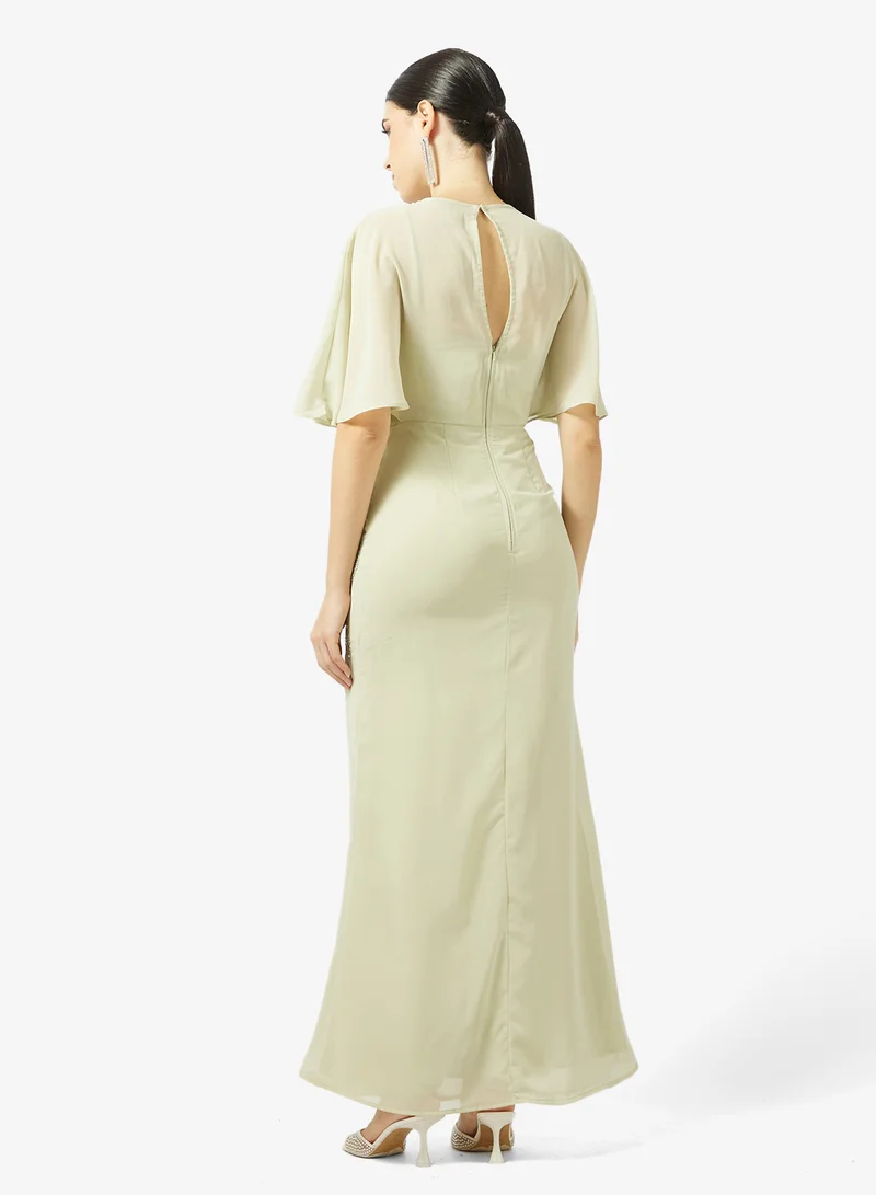 Maya Round Neck Angel Sleeve Placement Embellished Maxi