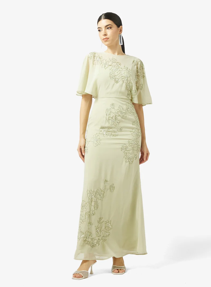 Maya Round Neck Angel Sleeve Placement Embellished Maxi