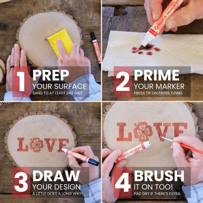 Scorch Marker - Wood Burning Marker, 2 in 1 Pyrography Kit for Adults, Woodburning Tool for Crafts, Stencils & Letters, DIY Pen Kit with Brush & Bullet Tips, Engraving Pen for Wood Burning Projects - Image 3