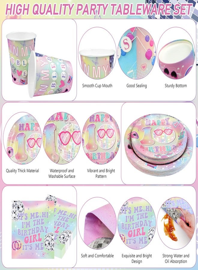 THAWAY 10th Birthday Decorations for Girl, 194Pcs Double Digits Birthday Girl Tableware Set for 24 Guests with Plates Napinks Cups Cutlery Tablecloths Banners Balloons, In My Double Digits Era Party Supplies - Image 3