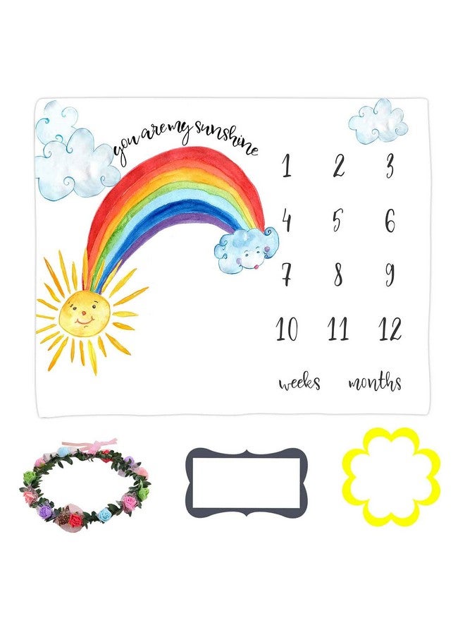 LYLYCTY Baby Monthly Milestone Blanket Wreath And Frame Rainbow Sun Photo Prop For Newborn Baby Growth Photography Background For Baby 47X40 Inches Btdsly40 - Image 1