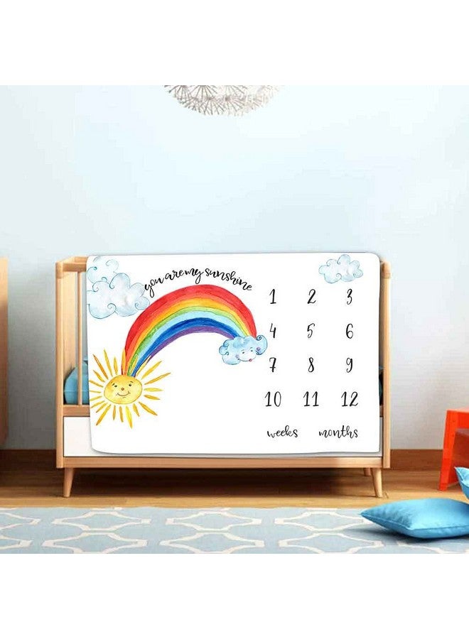 LYLYCTY Baby Monthly Milestone Blanket Wreath And Frame Rainbow Sun Photo Prop For Newborn Baby Growth Photography Background For Baby 47X40 Inches Btdsly40 - Image 3