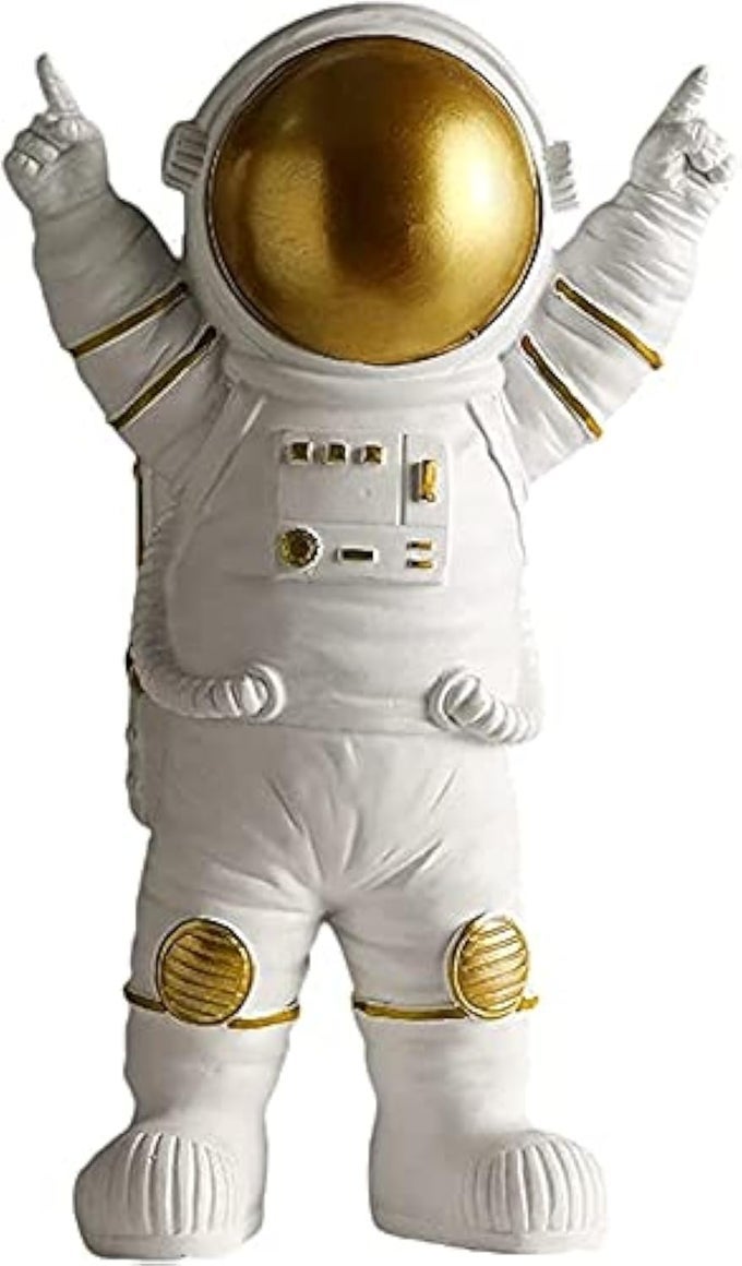 Spaceman Statue Astronaut Figurine Resin Spaceman Model Ornament Astronaut Sculpture for Home Office Desktop Tabletop Decoration Gold Victory