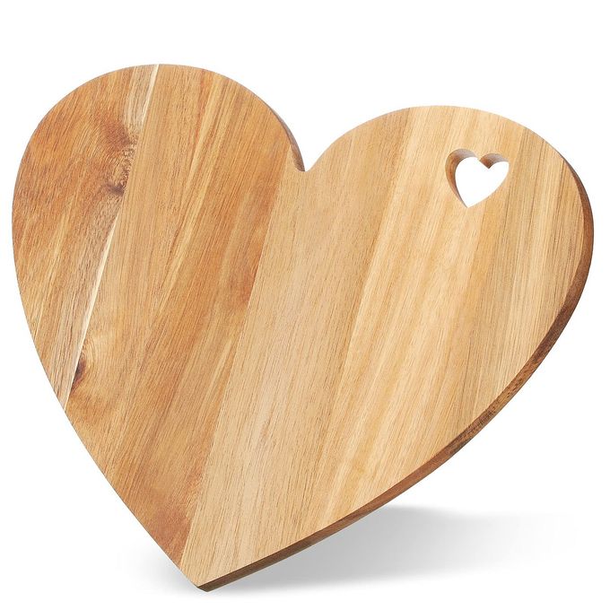Patelai Valentine's Day Gifts Heart Shaped Cutting Board Acacia Wood Bread Cheese Serving Platter Serving Charcuterie Board for Meat Cheese and Vegetables(Heart Hole Style) - Image 1
